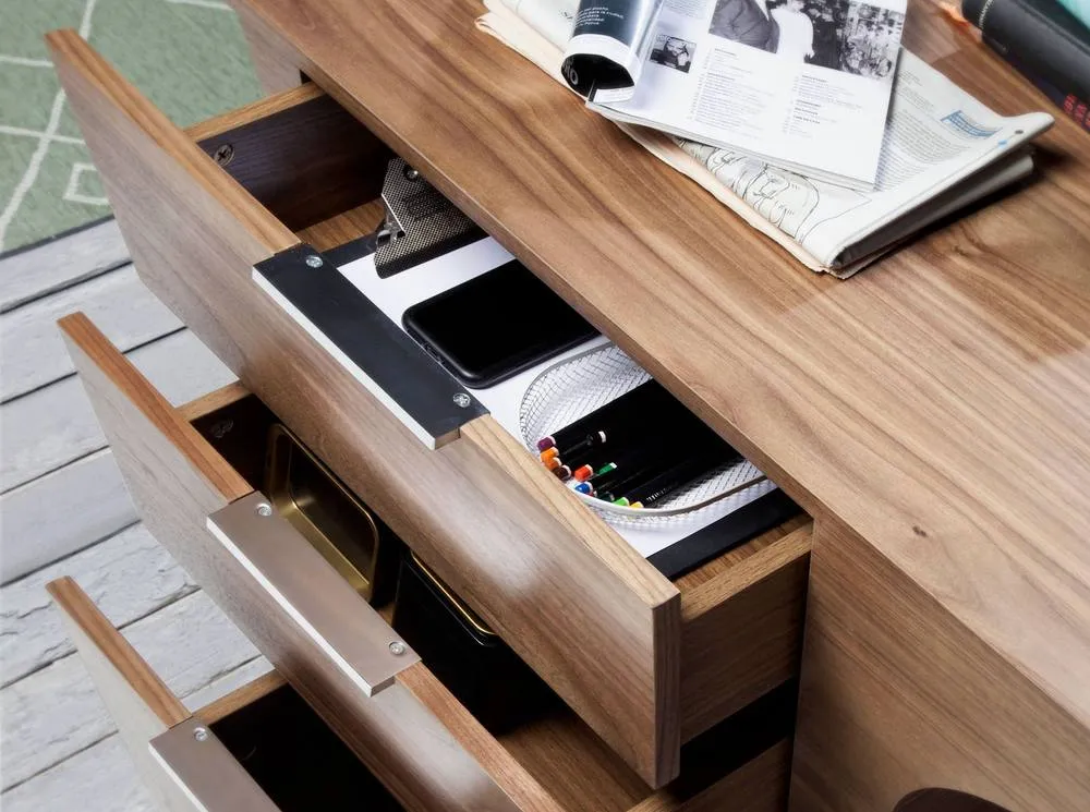 Angel Cerda Walnut Veneer Desk with Chromed Stainless Steel Base in Brown 5
