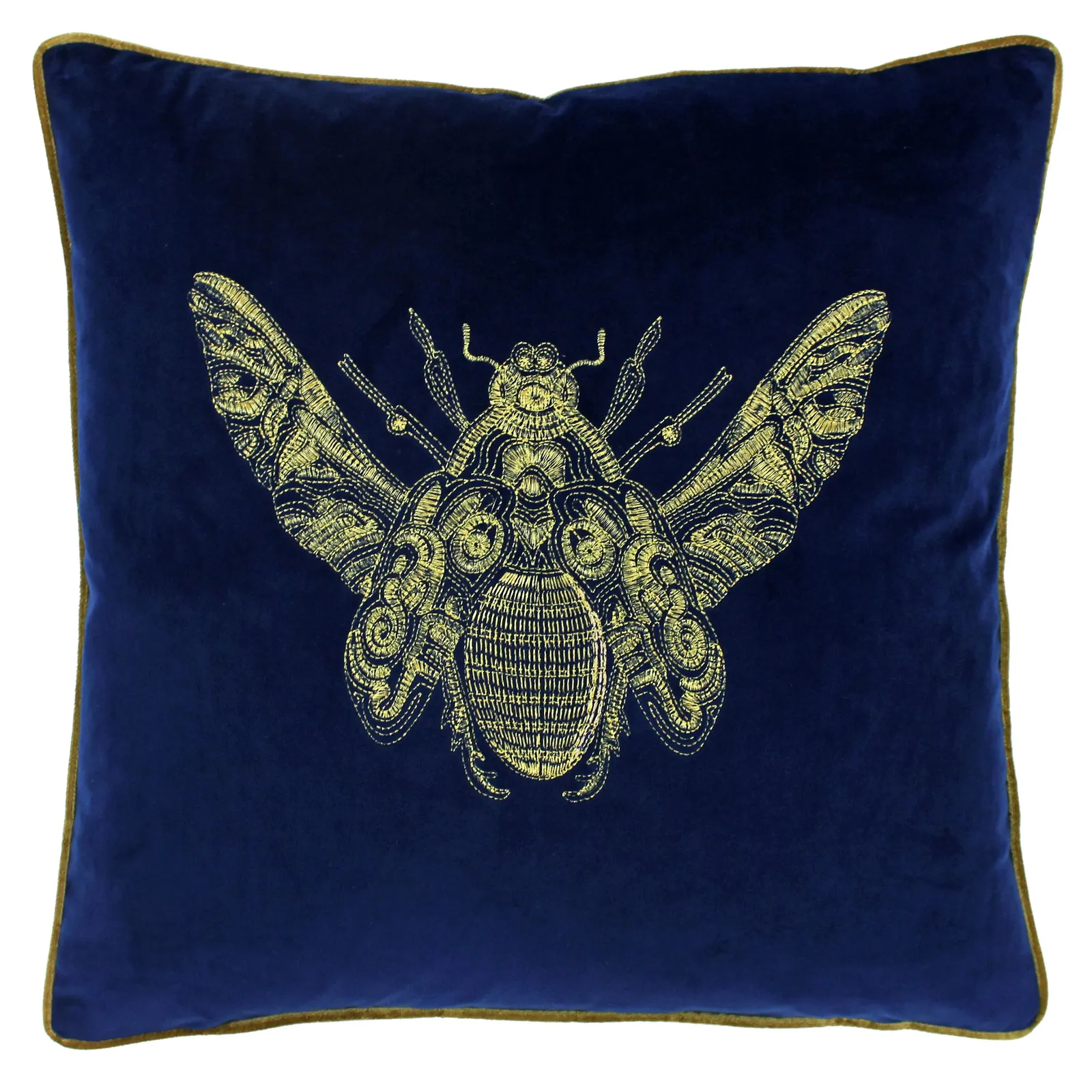 Paoletti Cerana Embroidered Bee Velvet Cushion in Royal 2