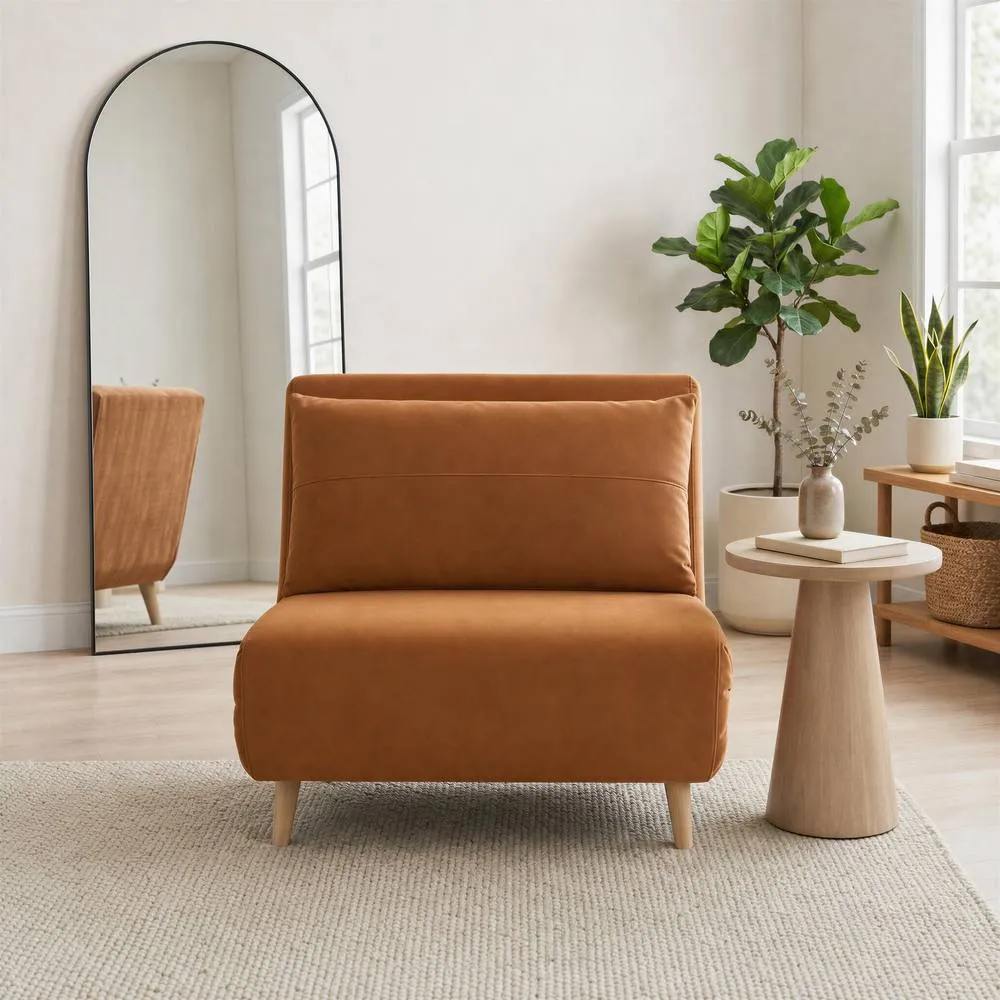 FurnitureboxUK Bobby Orange Velvet Single Folding Sofa Bed Chair 2