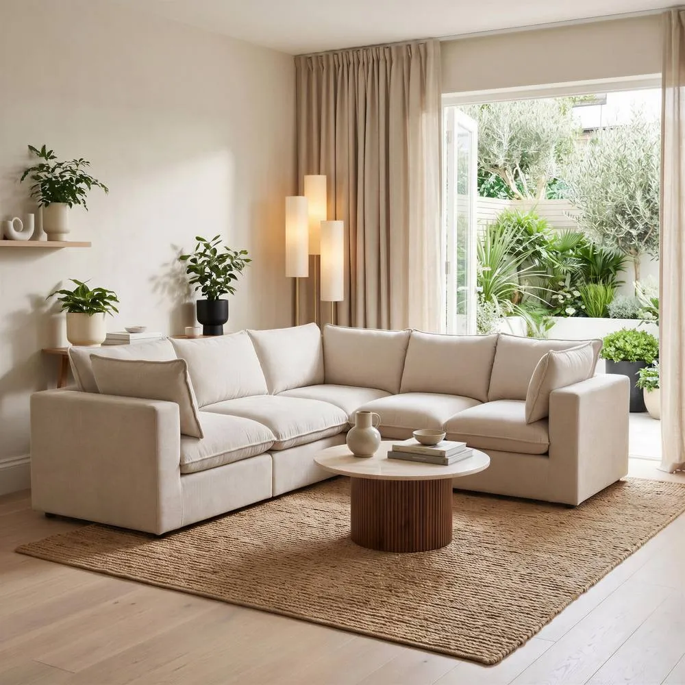 FurnitureboxUK Echo Linen-Look Fabric 4 Seater Modular Corner Sofa in Cream 5