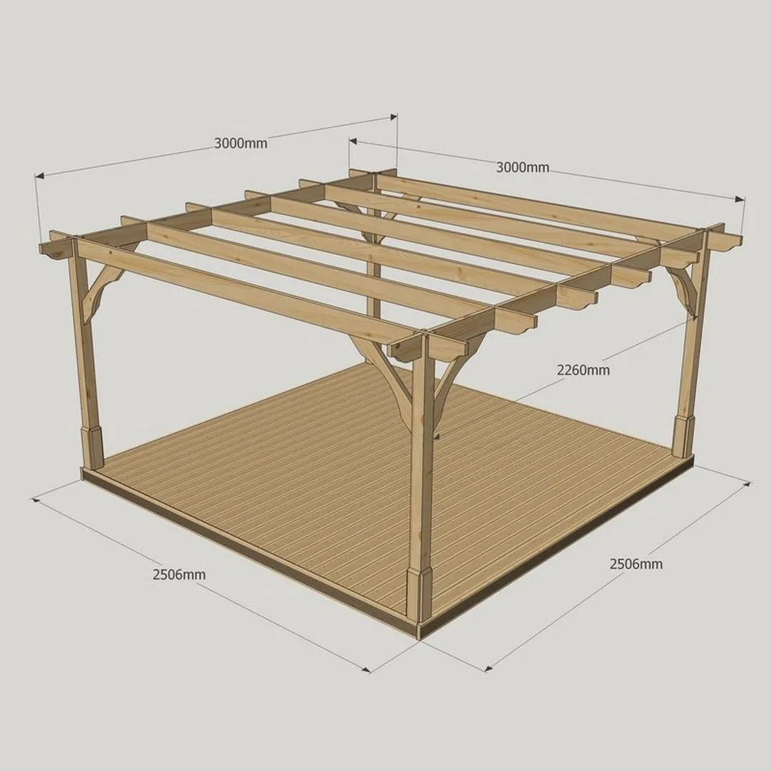 Rutland County Garden Furniture Ltd Premium Pergola & Decking Kit, L300 x W300 x H270 cm, Rustic Brown 6
