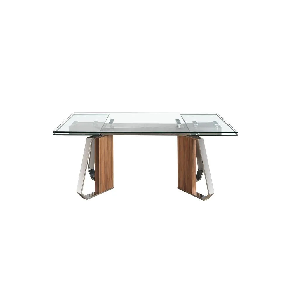 Angel Cerda Rectangular Extending Dining Table - Tempered Glass in Walnut 2