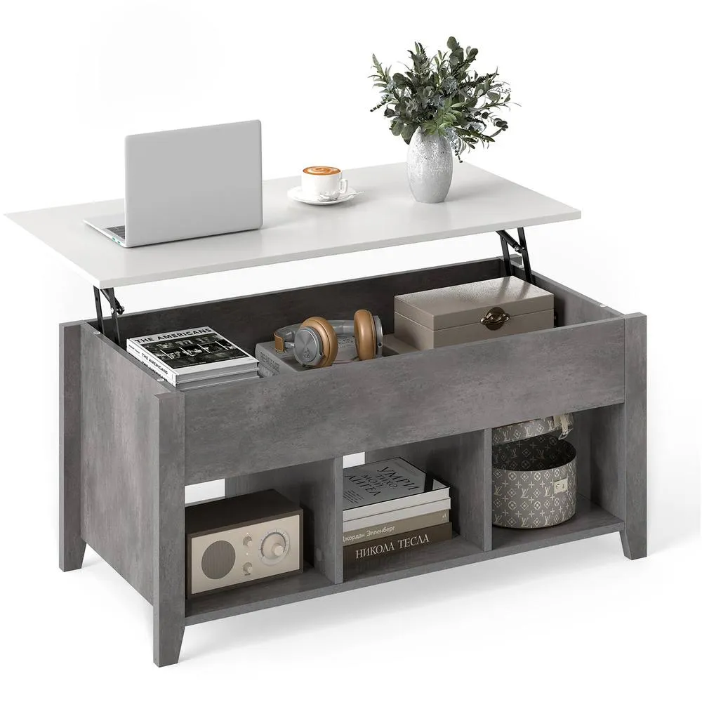 Costway Lift Up Coffee Table Rising Center Table Accent Table w/ Lift Top-Grey in Grey