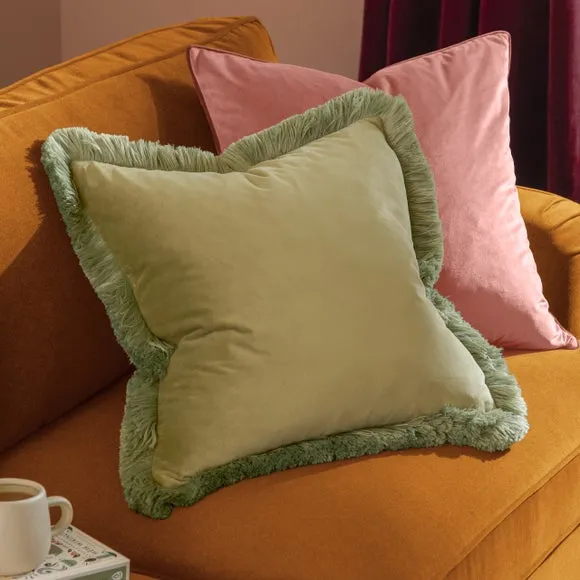 Furn. Halo Fringed Velvet Square Cushion 1