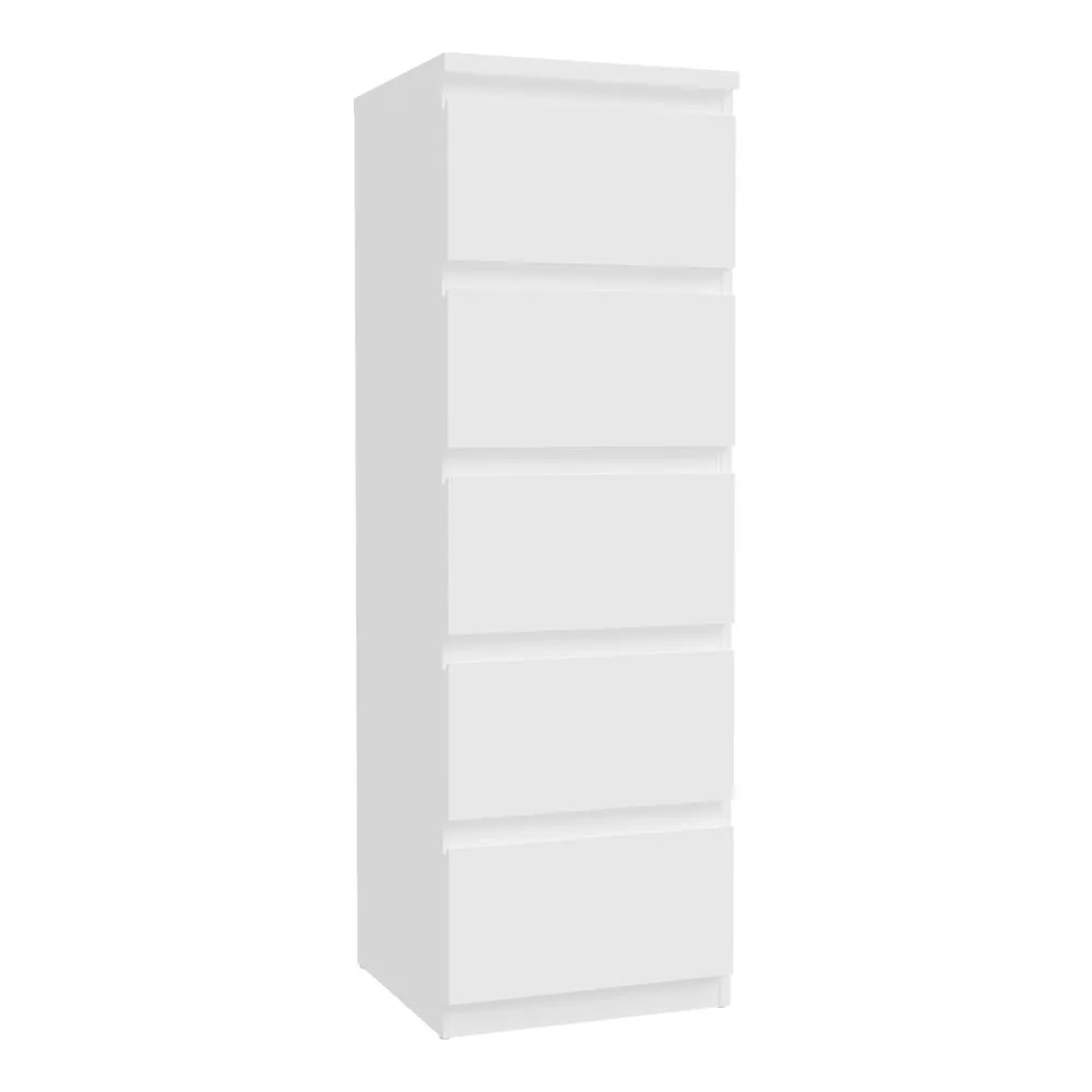 Furniture To Go Edmore 5 Drawer Tall Narrow Chest in White 2