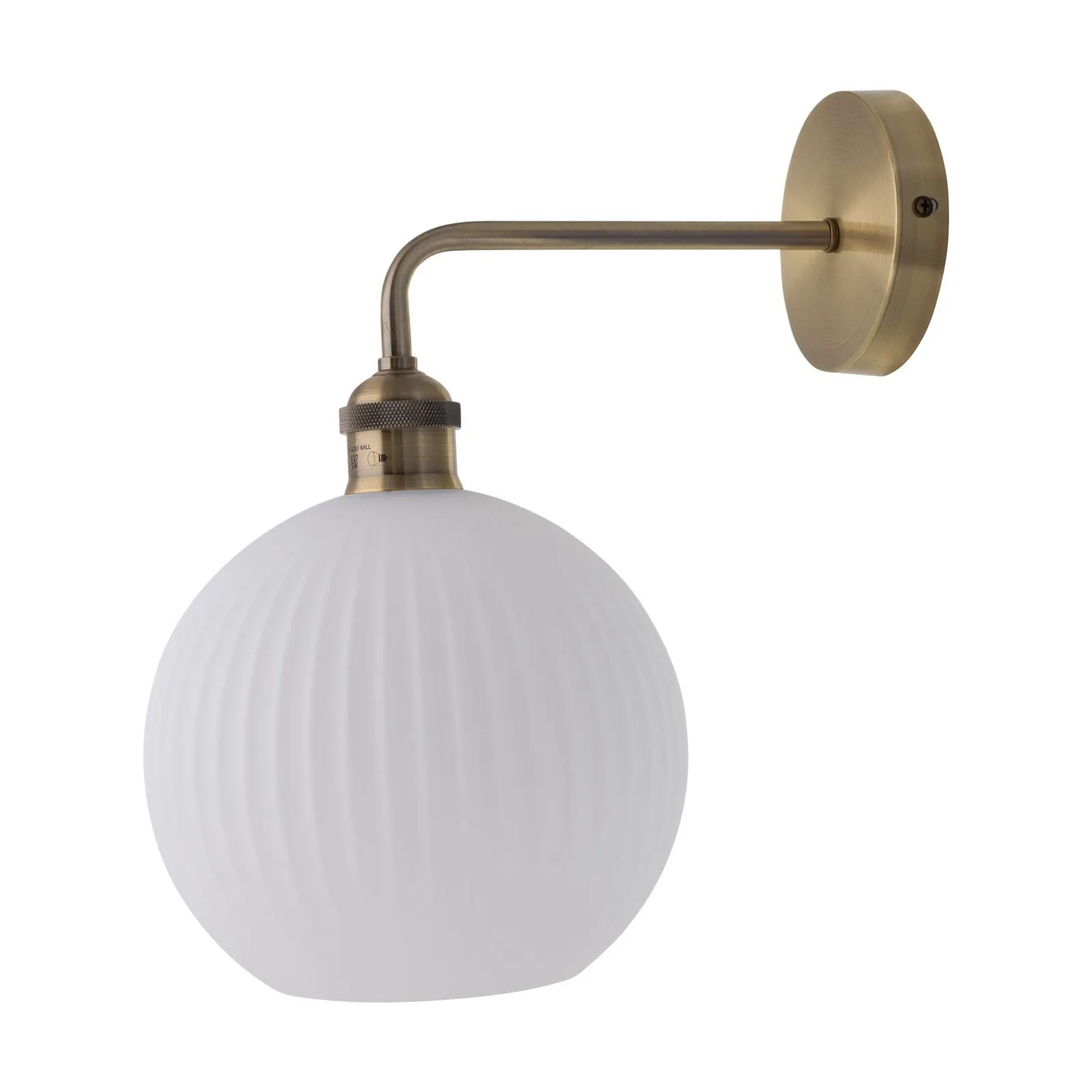 First Choice Lighting Set of 2 Isaac - Antique Brass Wall Lights with White Ribbed Shades in Gold 2