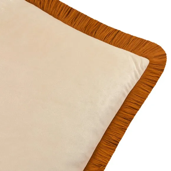 Furn Halo Fringed Velvet Cushion Ecru/Ginger 50 X 50Cm, Cream 3