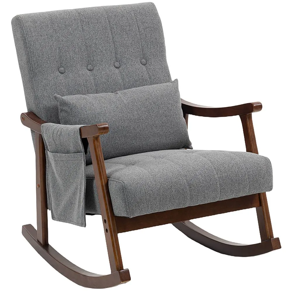 HOMCOM Modern High Back Rocking Chair with Solid Wood Legs in Grey 2