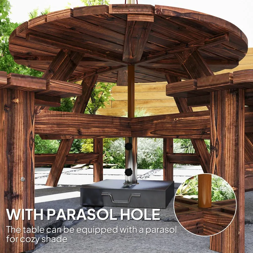 OUTSUNNY Wooden Garden Dining Set with Parasol Hole for Outdoor in Dark Brown 4