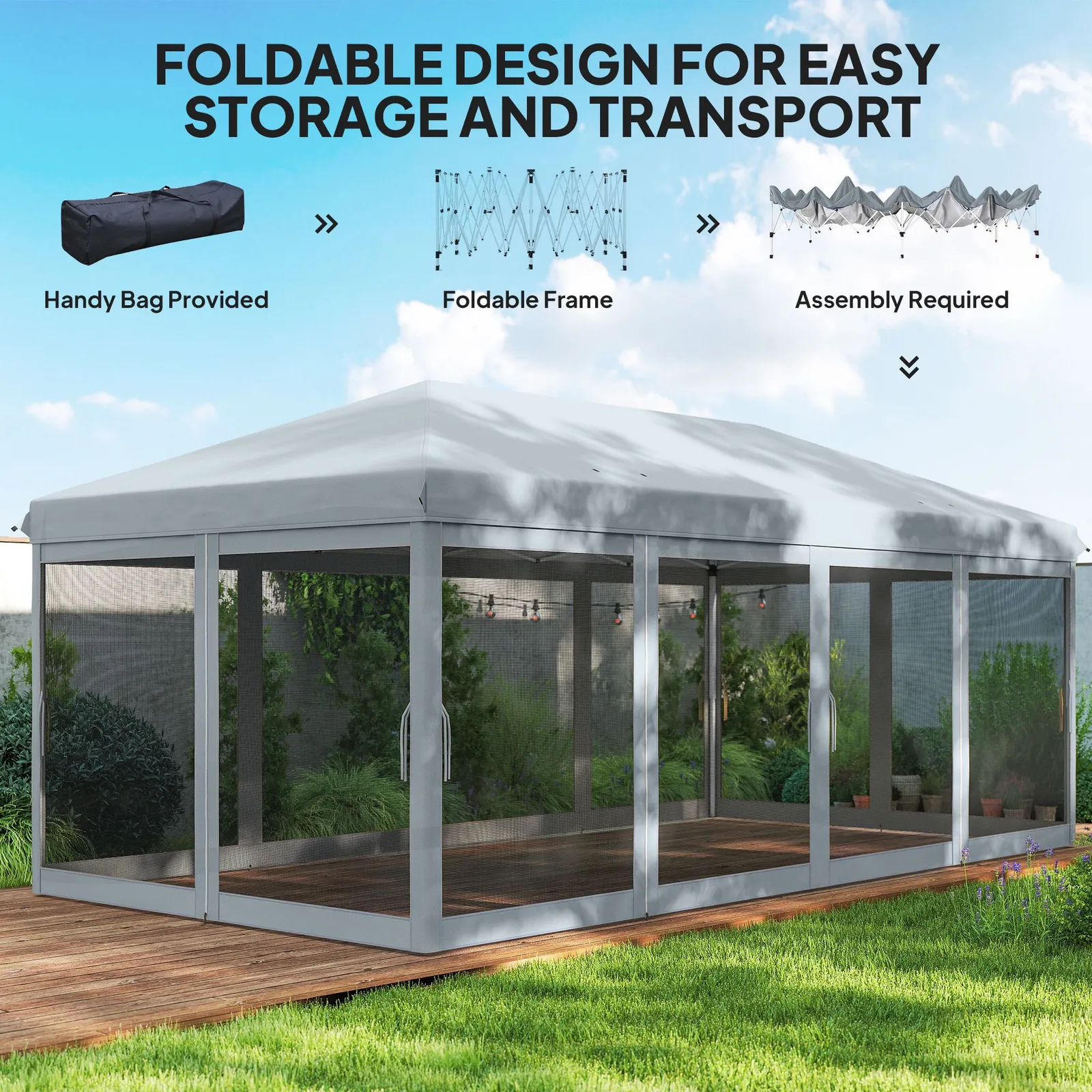 OUTSUNNY 6 x 3m Pop Up Party Tent Canopy with 6 Removable Sidewalls in Grey 6