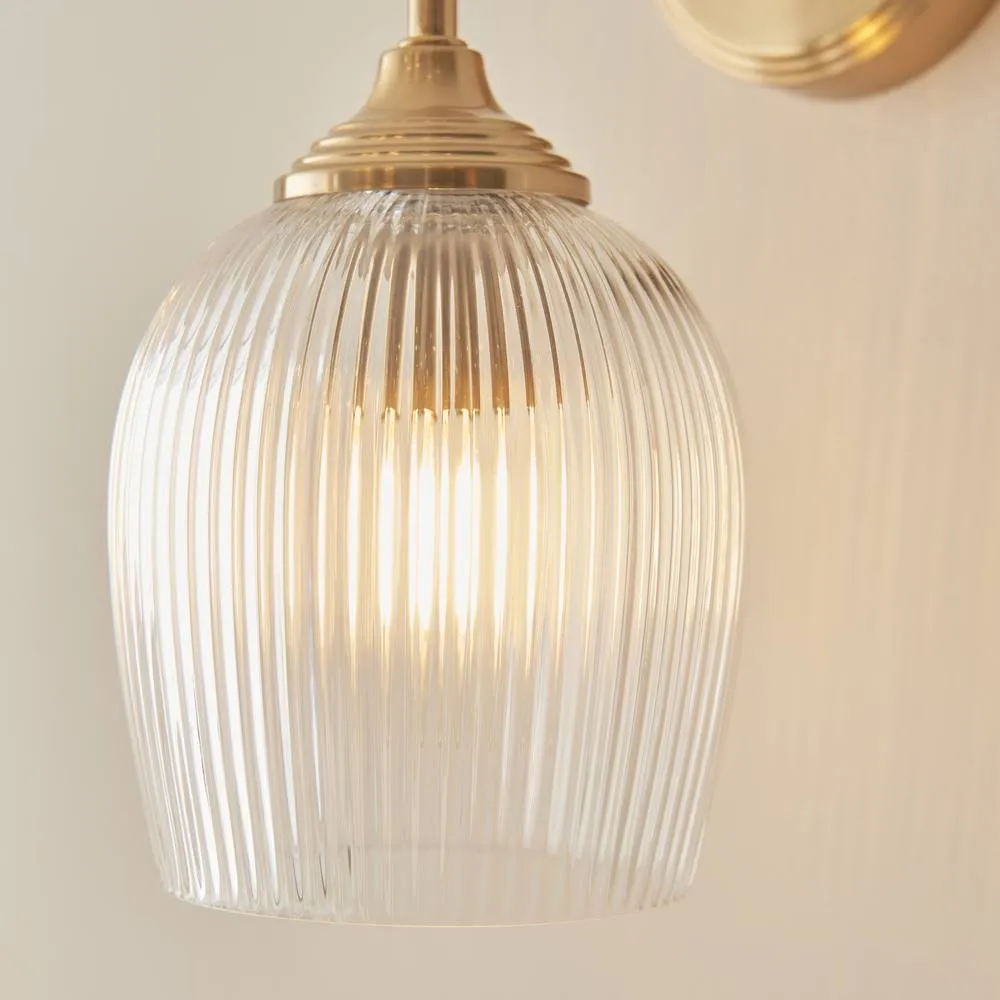 Netlighting Ashcroft Ribbed Dome Wall Lamp & Ribbed Glass E14 in Gold 5