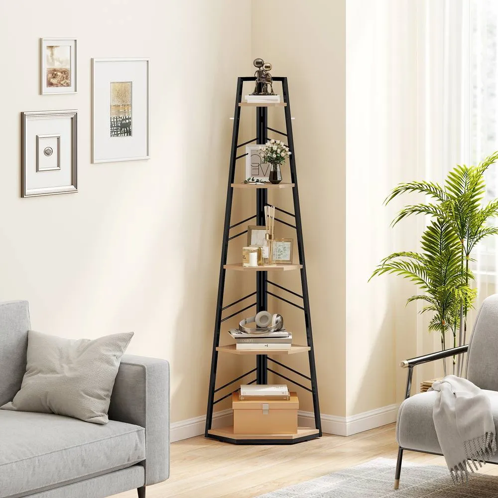 HOMCOM 5-Tier Corner Bookcase, Floor Standing Shelving Unit in Brown