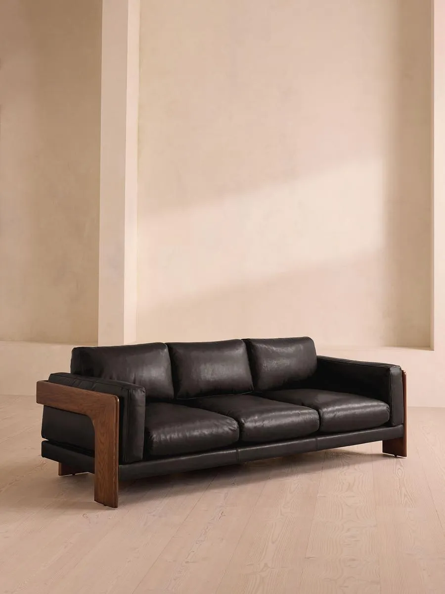 Marcia Three Seater Sofa, Leather, Black