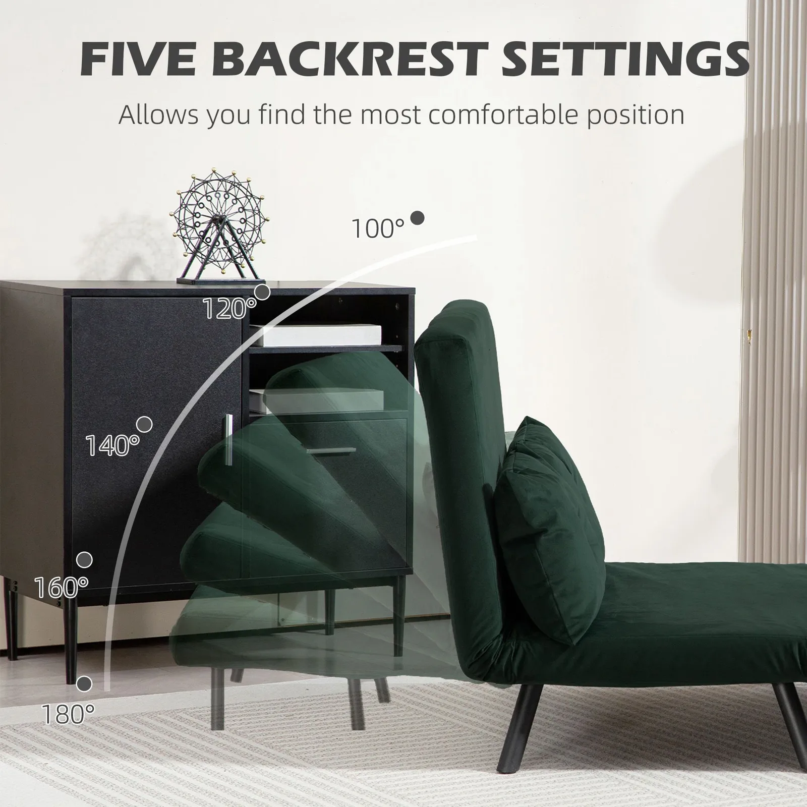 HOMCOM Click Clack 2 Seater Sofa Bed for Living Room, Guest Room in Green 5