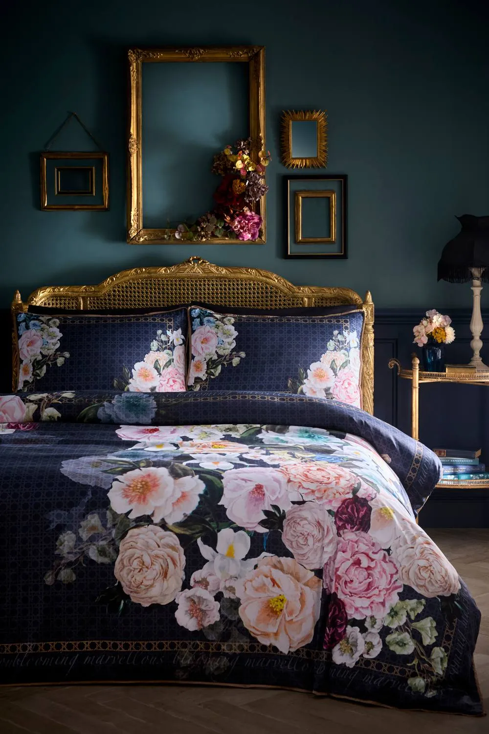 Laurence Llewelyn-Bowen 'Bouquet List' 100% Cotton Sateen Floral Duvet Cover Set in Navy