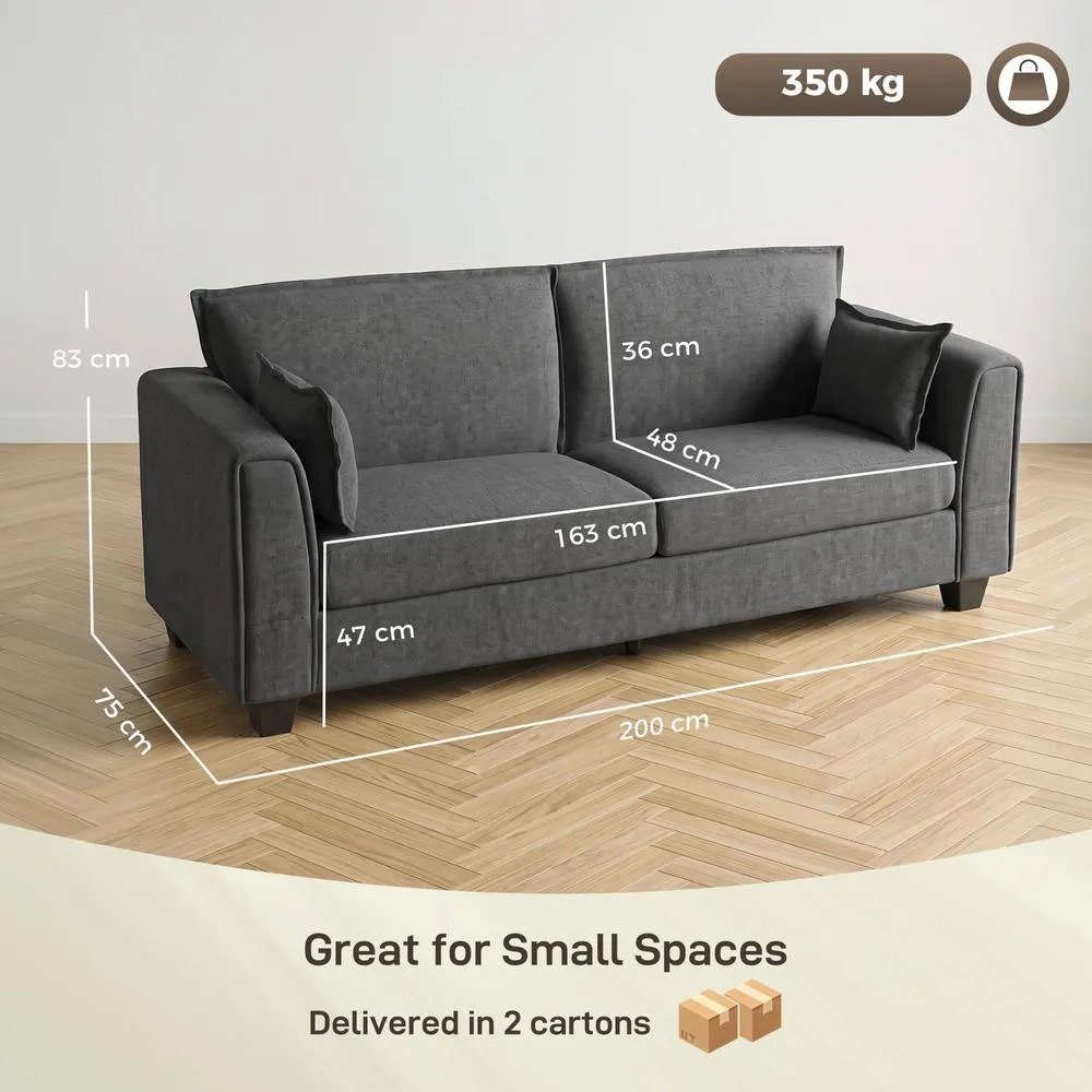HOMCOM 3 Seater Sofa, Linen Upholstered Sofa with Spring Cushions in Dark Grey 3