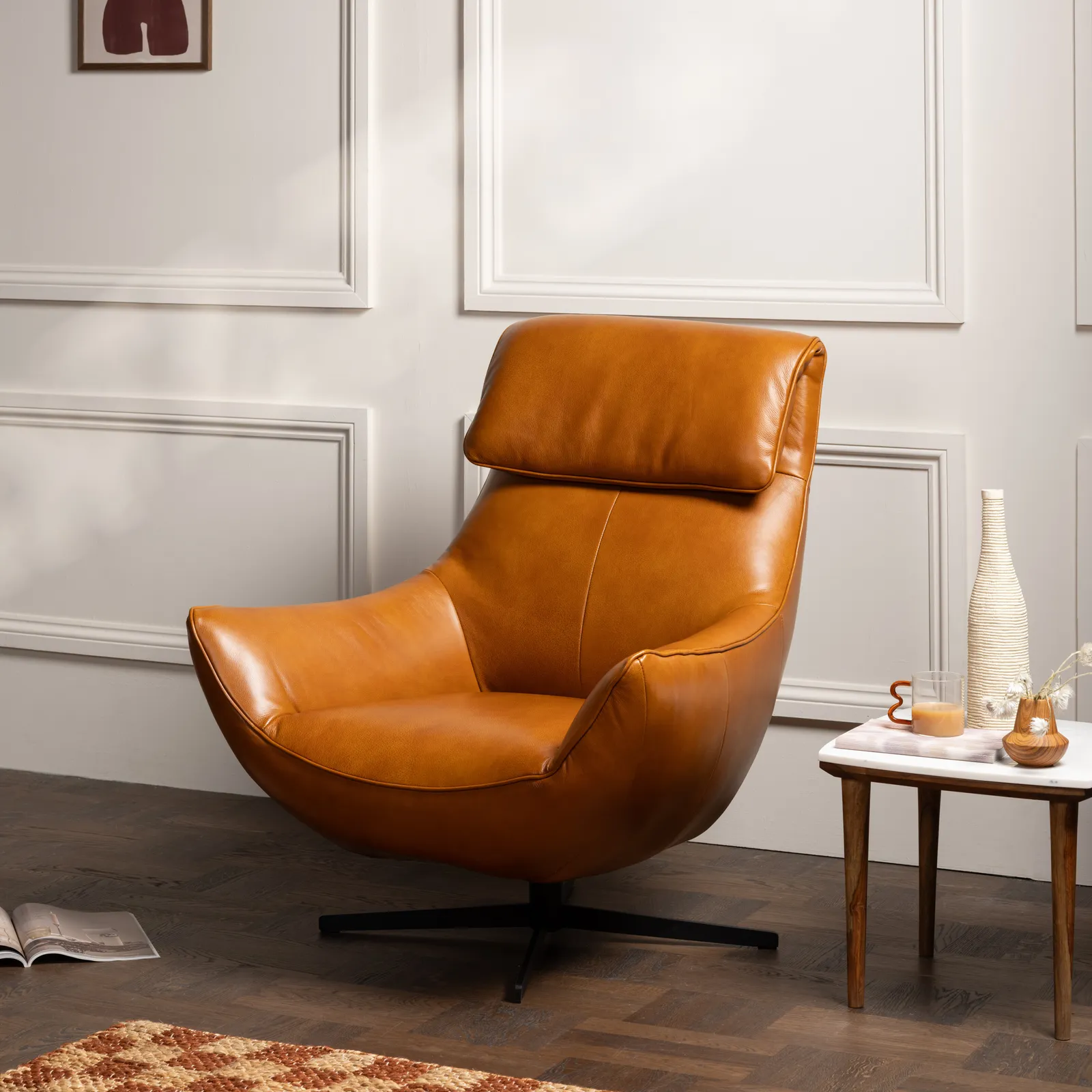 Grantham Swivel Armchair, Brown Leather | Barker & Stonehouse 2