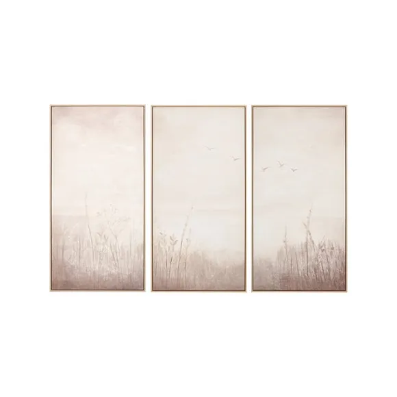 Set Of 3 Natural & White Landscape Framed Canvases 5