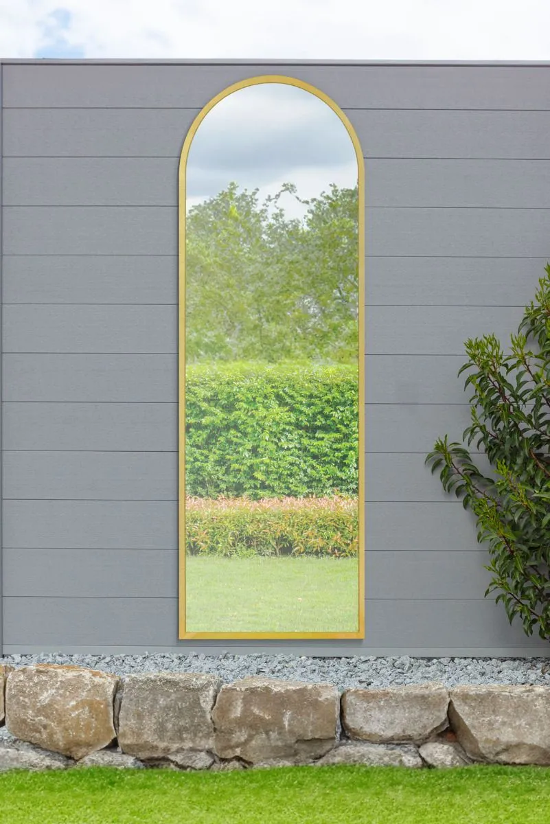 MirrorOutlet Gold Framed Arched Garden Wall Mirror 71" X 24" (180CM X 60CM)