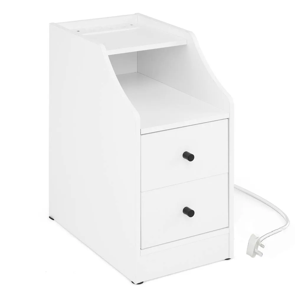 Costway Side End Table with Charging Station in White