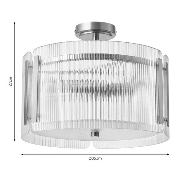 Veneto Ribbed 3 Light Semi Flush Ceiling Light 6