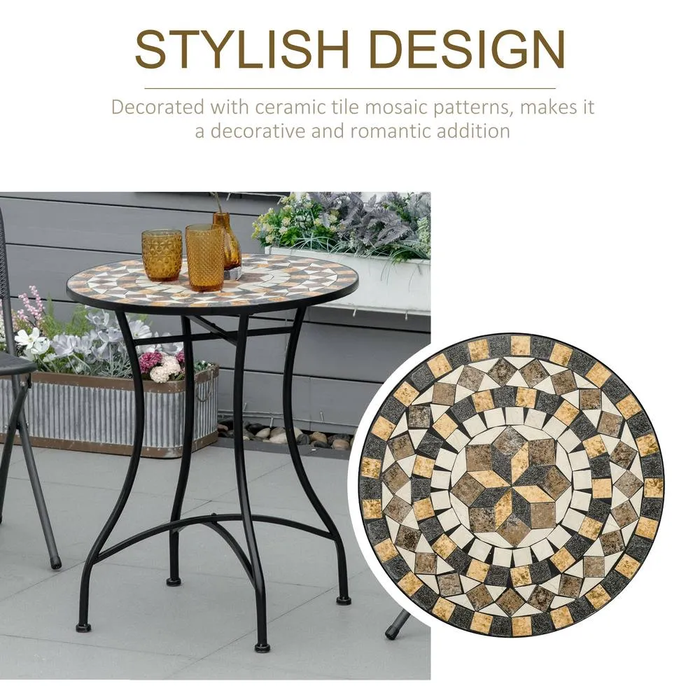 OUTSUNNY 60cm Mosaic Round Bistro Table Outdoor Garden Side Table, Grey 4