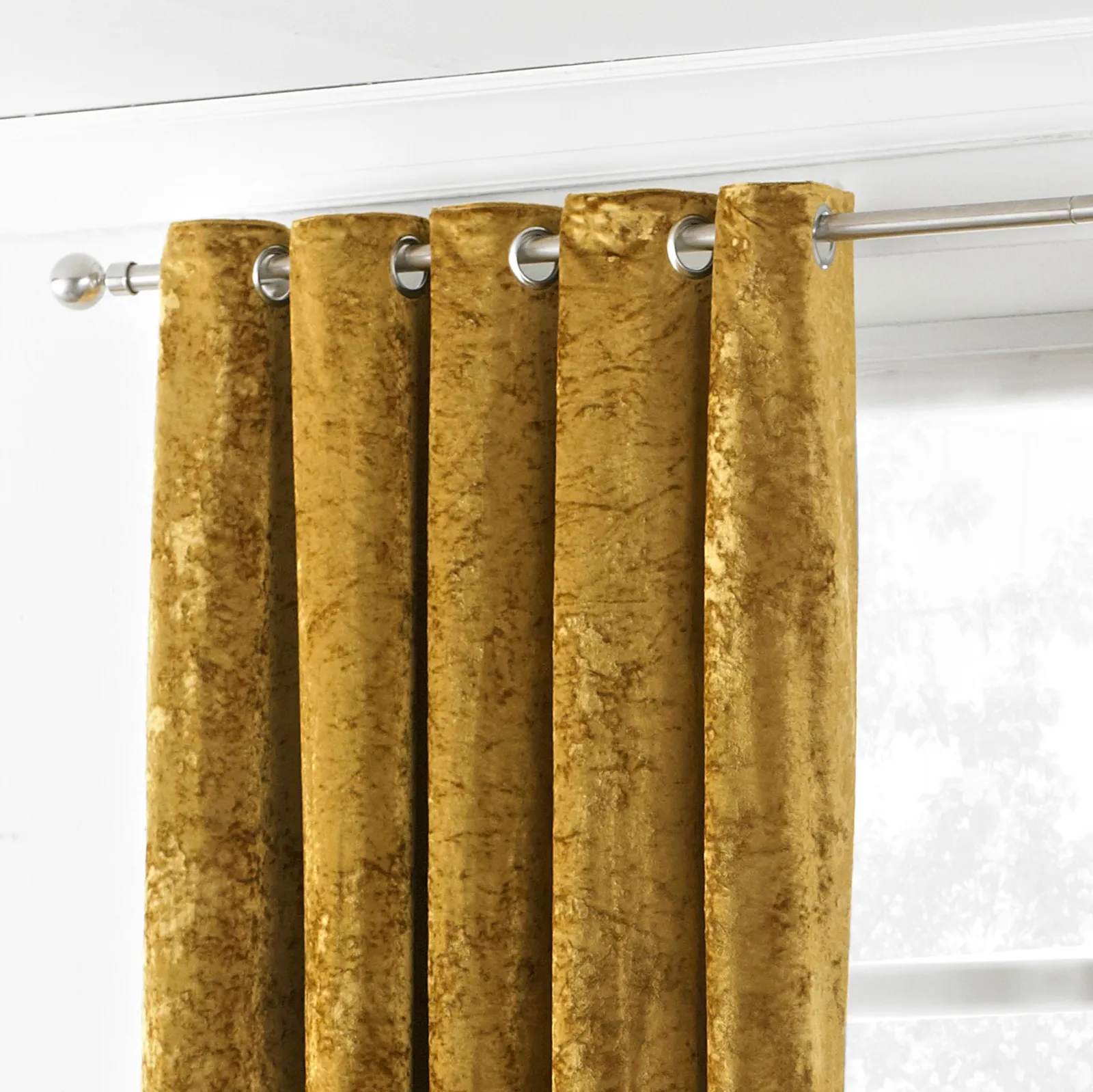 Paoletti Verona Crushed Velvet Eyelet Curtains in Yellow 2