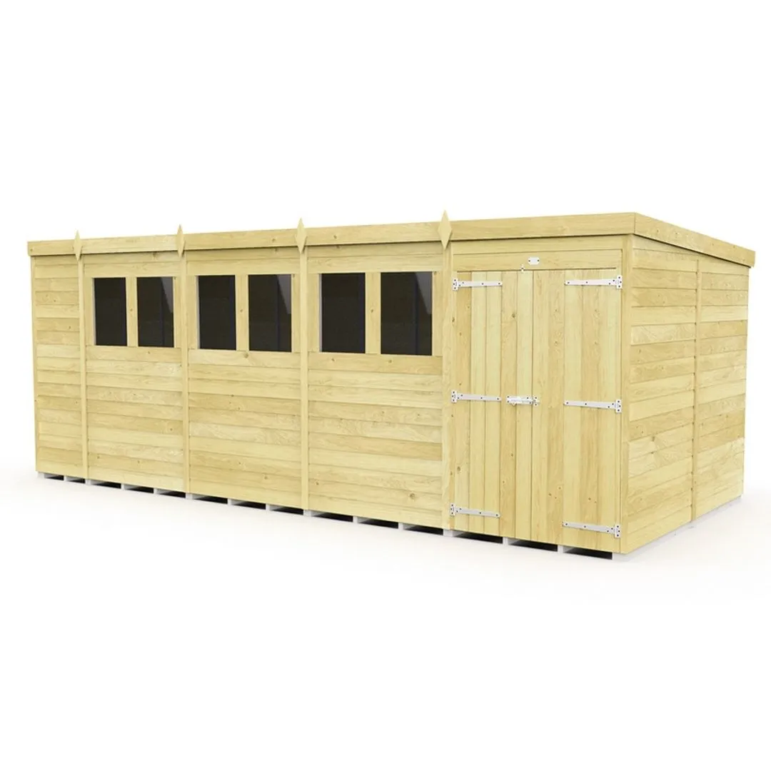 Buttercup Farm 18 x 8 Feet Pent Shed - Double Door W/ Windows - L231 x W533 x H201 cm in Brown