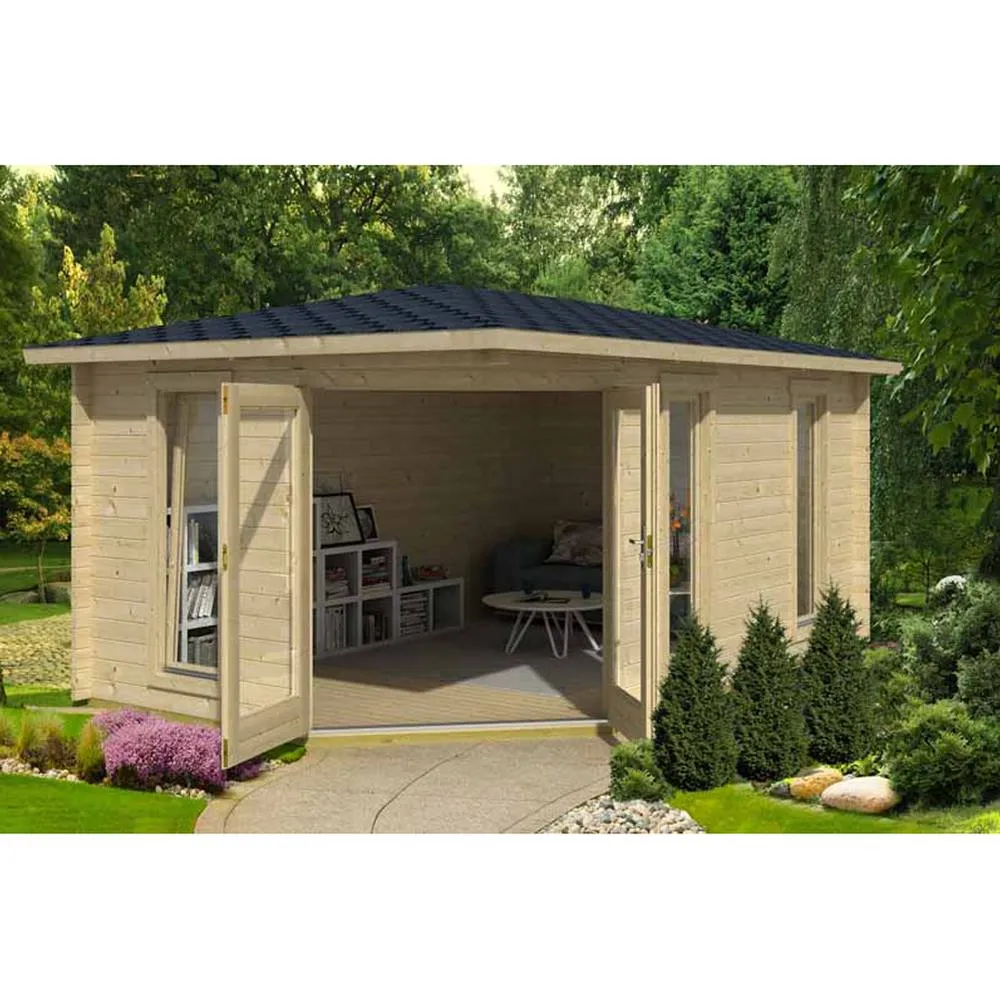 Lasita Maja Ltd Edinburgh 2-Log Cabin, Home Office - L490.3xW322.3xH246.24 cm in Light Tan