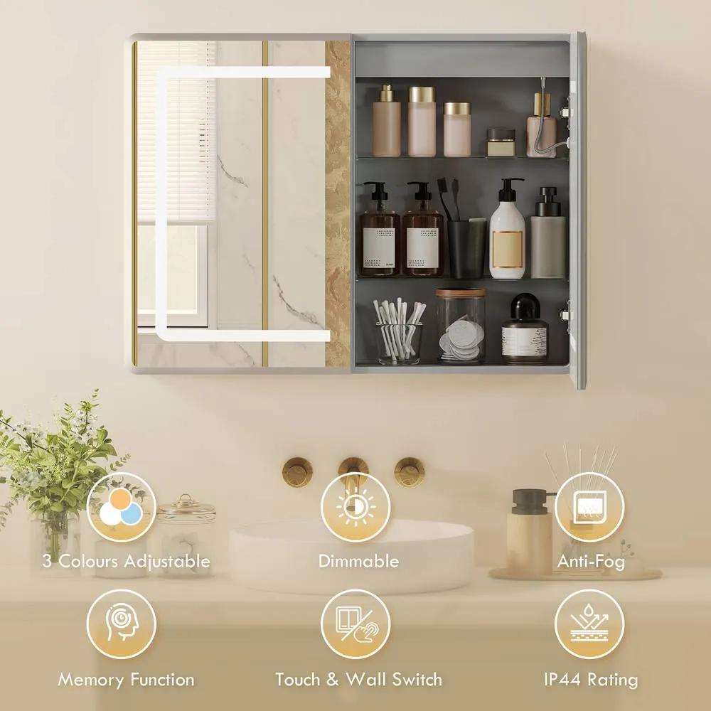 HOMCOM 60 x 80 cm LED Bathroom Mirror Cabinet with Double-Sided Mirrors in Silver 4