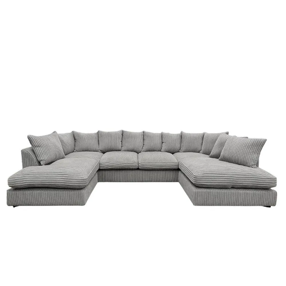 Bliss Furniture Jumbo Cord U Shaped Scatter Back Sofa Grey Modern Design, Super Comfy