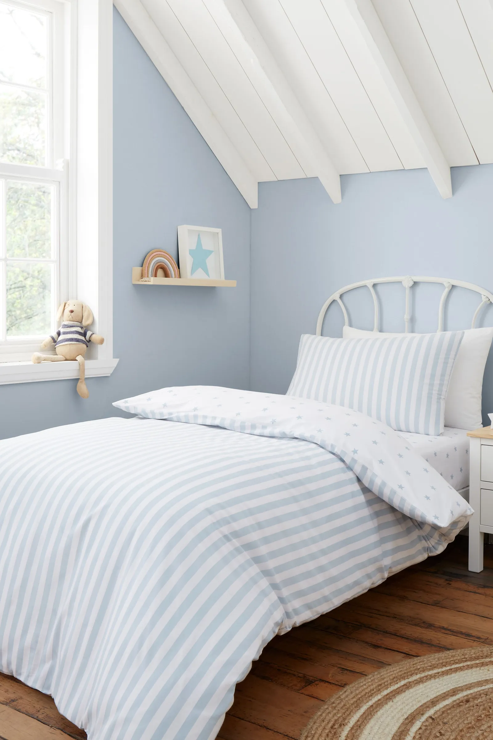 Bianca 'Mini Star & Stripes' Reversible Cotton Duvet Cover Set in Blue 2