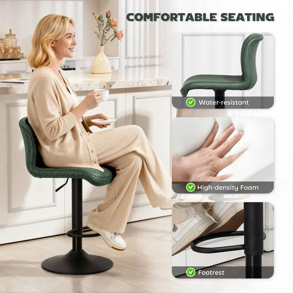 HOMCOM Barstools Set of 2, Dining Stools with Backrest & Footrest in Green 6