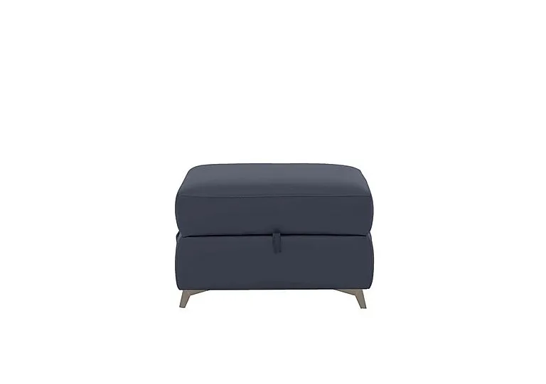 Missouri Leather Storage Footstool - BV Ocean Blue