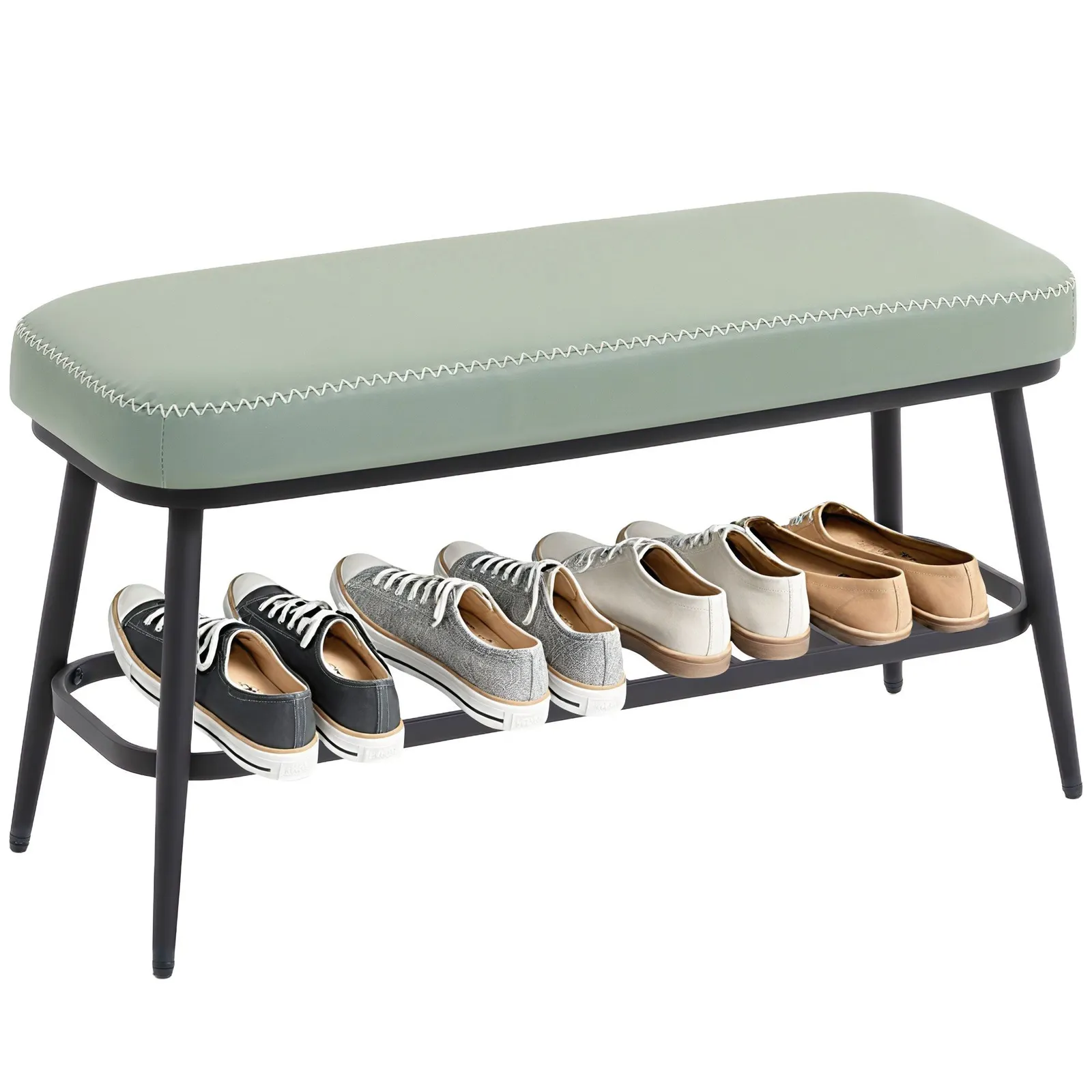 HOMCOM Shoe Bench, PU Leather Shoe Storage Bench for Entryway in Green 2