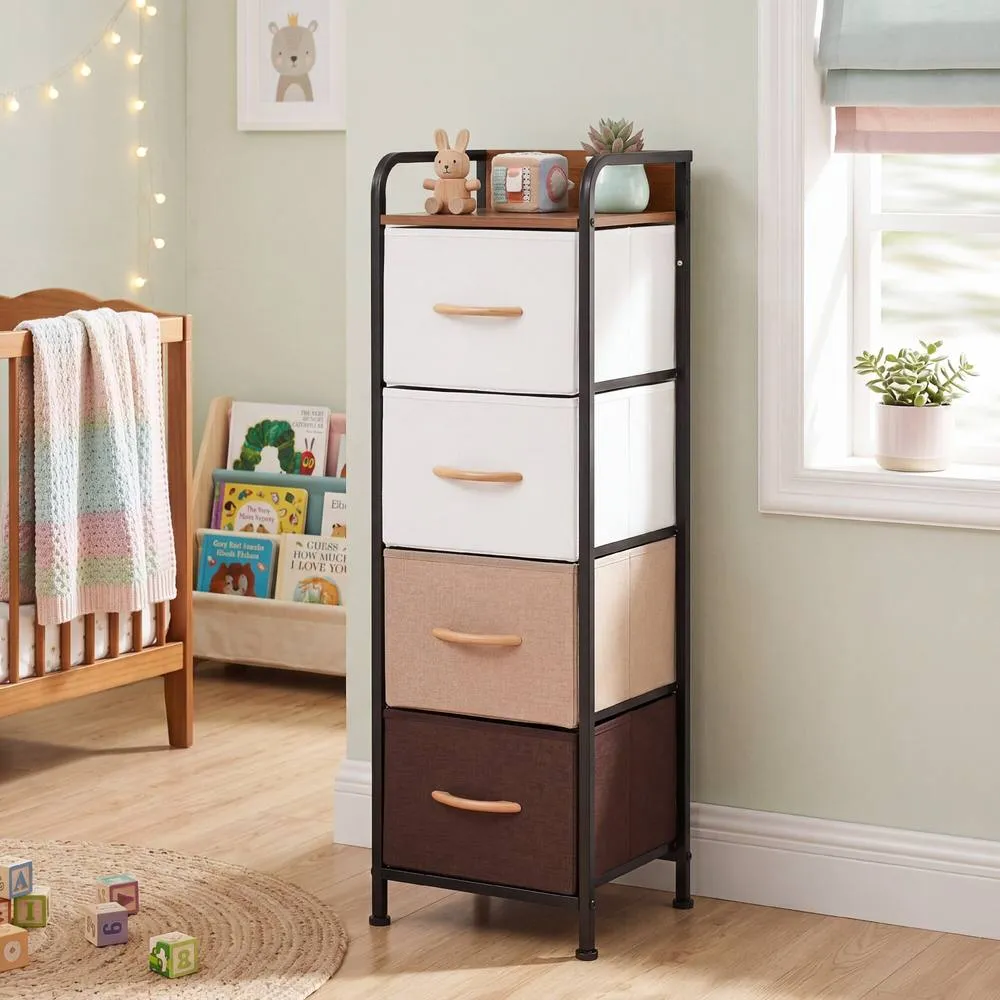 Costway 4-Drawer Dresser for Bedroom Narrow Vertical Storage Organizer With Fabric Bins in Brown 4