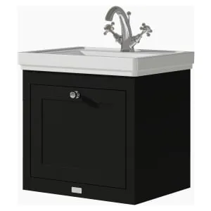 Bayswater Hartleigh Matt Black Traditional Wall HUng Vanity Unit & 1 Tap Hole White Recessed Basin - 500mm 2