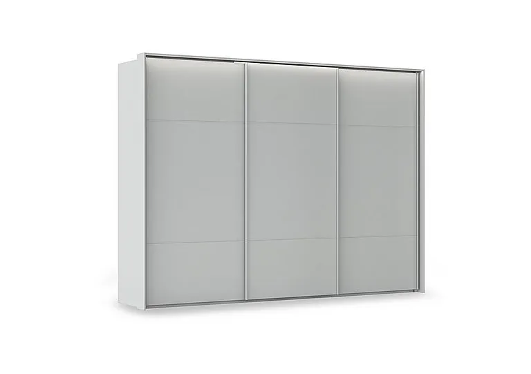 Haven 310cm 3 Door Slider Wardrobe with Décor Doors and Lights - Silk Grey/Silk Grey Front