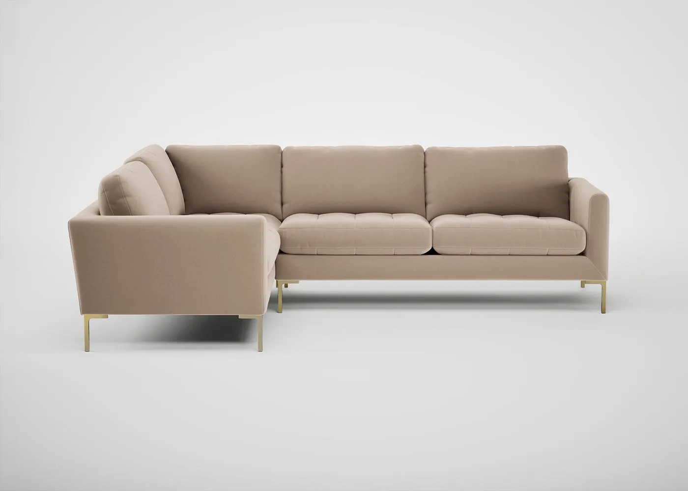 Heal's Eton Left Hand Facing Corner Sofa Smart Velvet Pebble Brass Feet 1