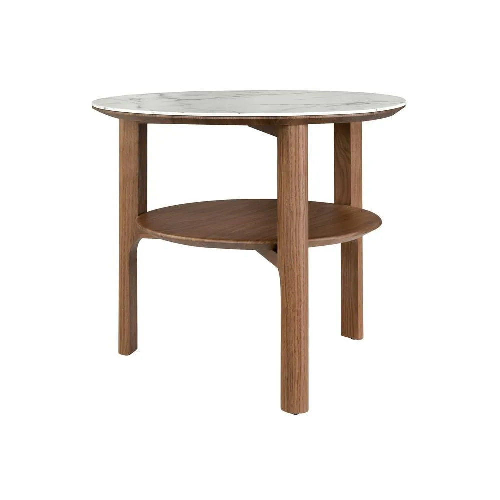 Angel Cerda Round Coffee Table - White Porcelain Marble Top in Brown