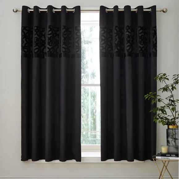 Catherine Lansfield Lattice Cut Velvet Eyelet Curtains 2