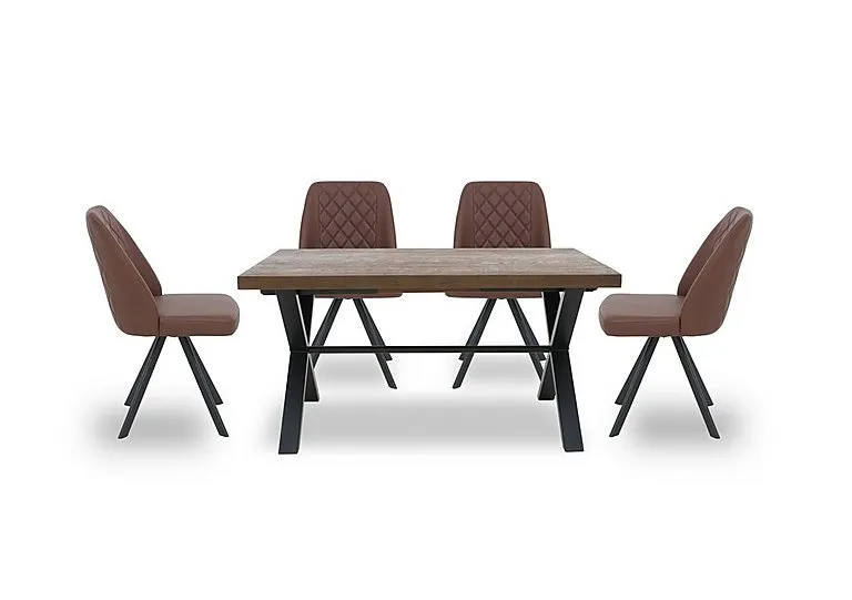 Jupiter Dining Table with X Shaped Legs and 4 Swivel Chairs - 150-cm