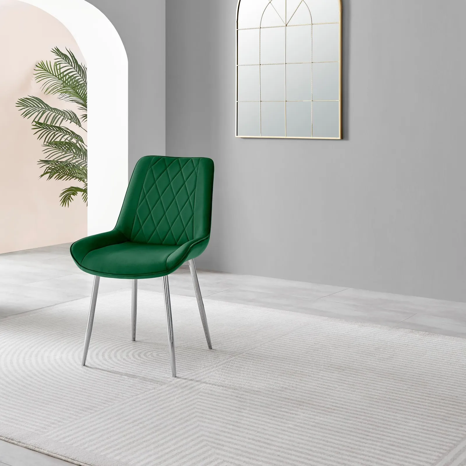 FurnitureboxUK 2x Pesaro Velvet Silver Leg Luxury Dining Chairs in Green 5
