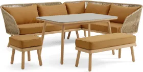 Alif Garden Corner Dining Set, Soft Terracotta & Eucalyptus