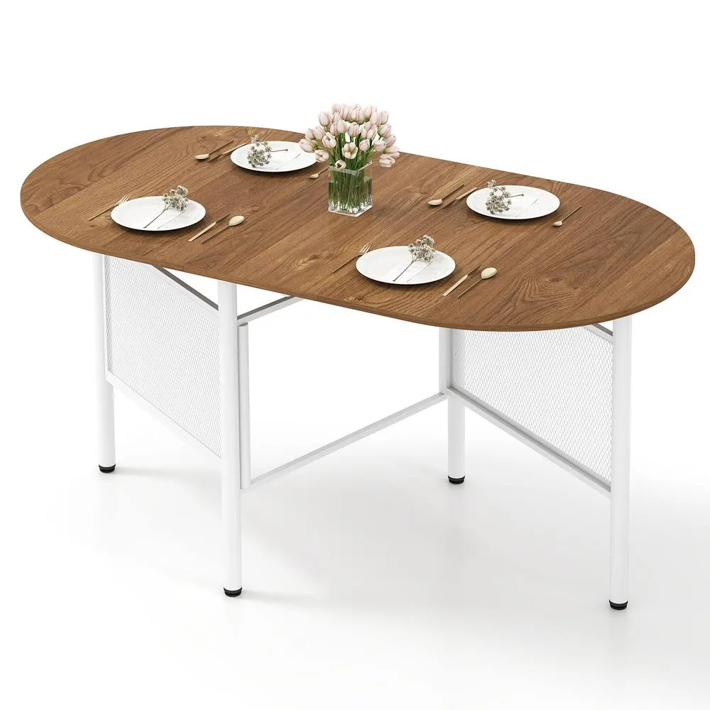 Costway Farmhouse Writing Table 150 CM Folding Dining Table for 6-8 People in Natural 3