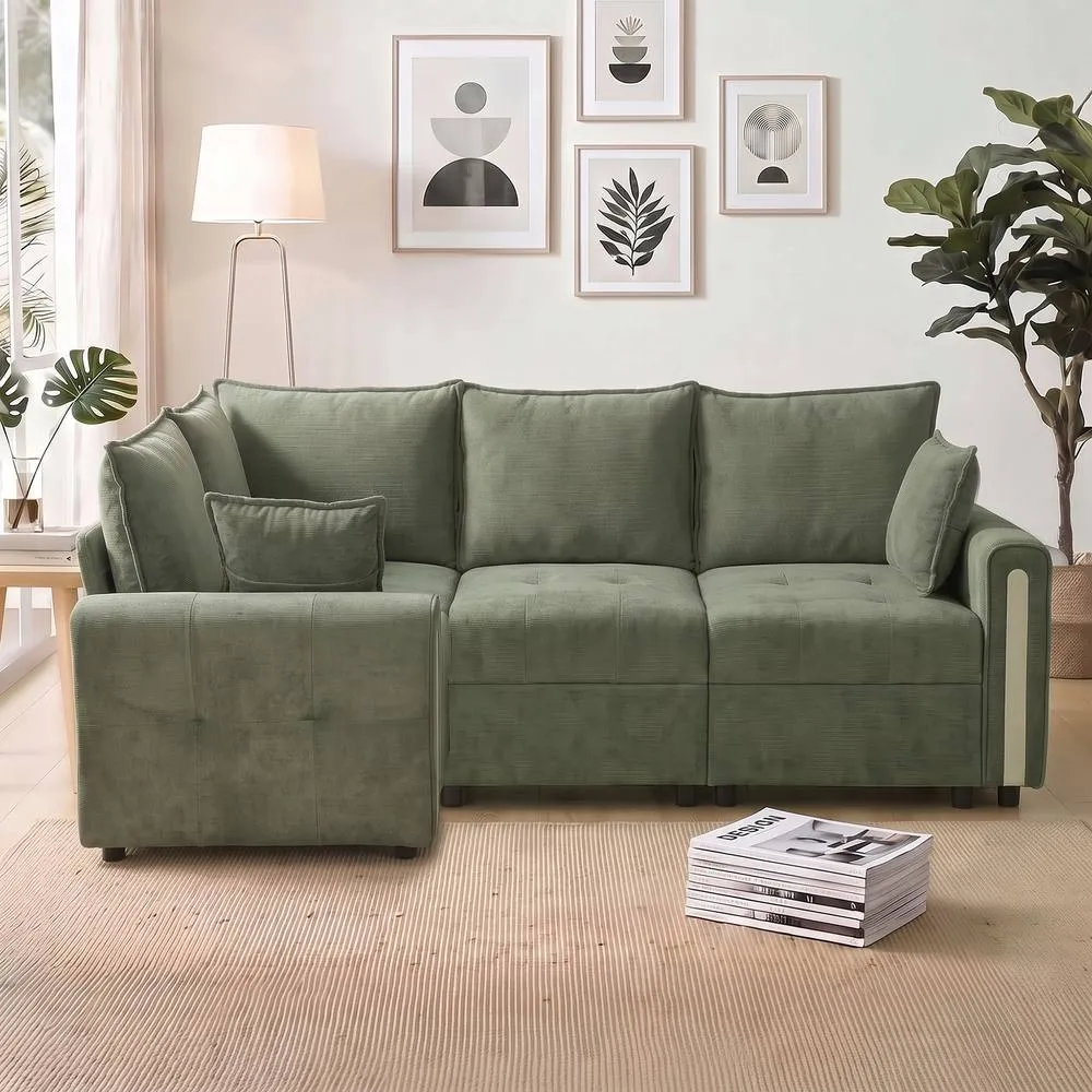 HOMCOM 228cm L Shaped Sofa 3-Seater Sectional Sofa with Storage in Dark Green 2