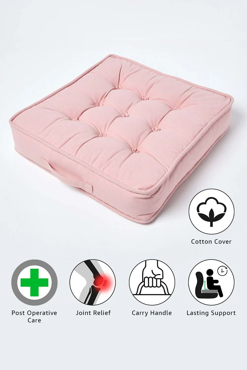 Homescapes Cotton Armchair Booster Cushion in Pink 2