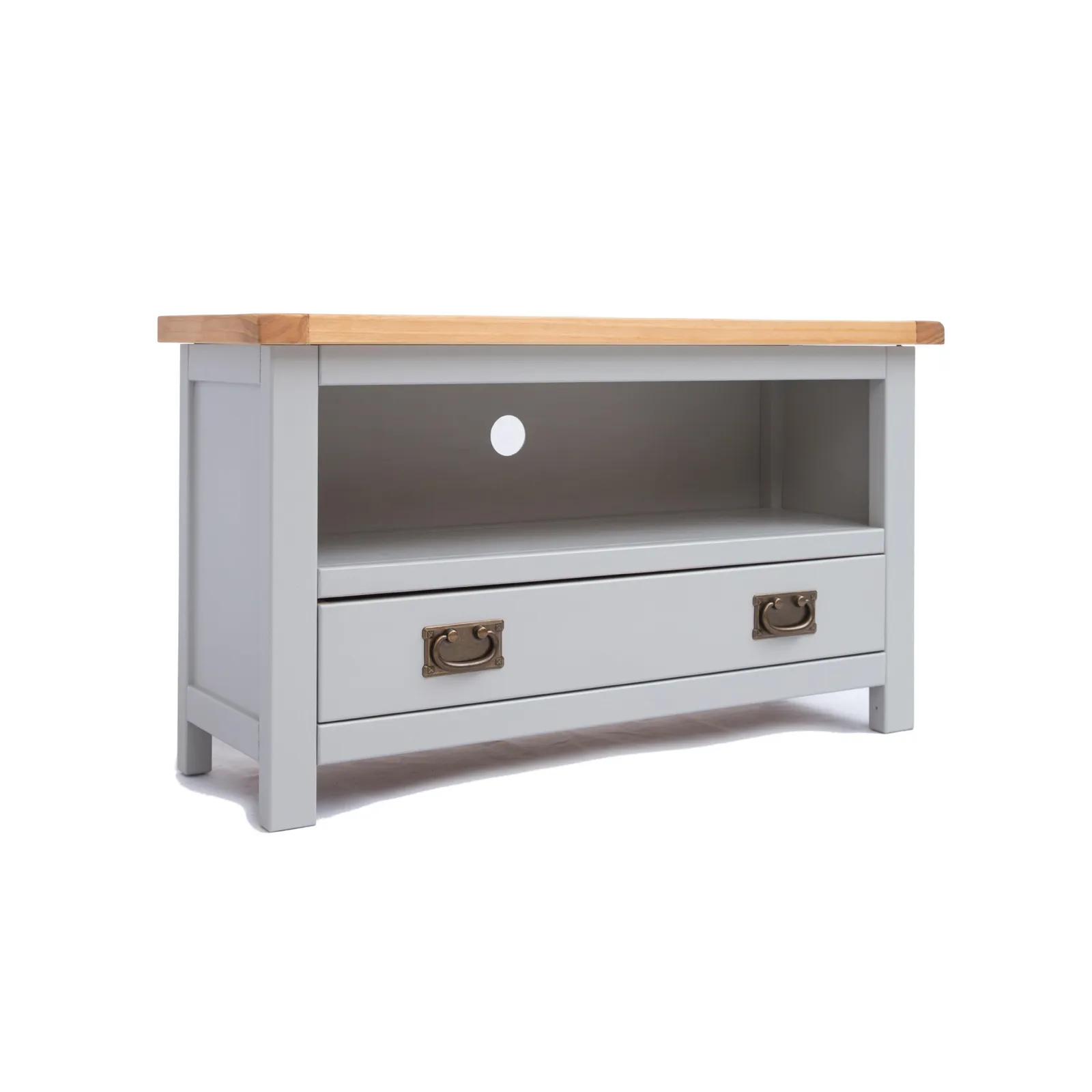 Cabinet Bits Argenta Light Grey 1 Drawer TV Cabinet Brass Drop Handle 2