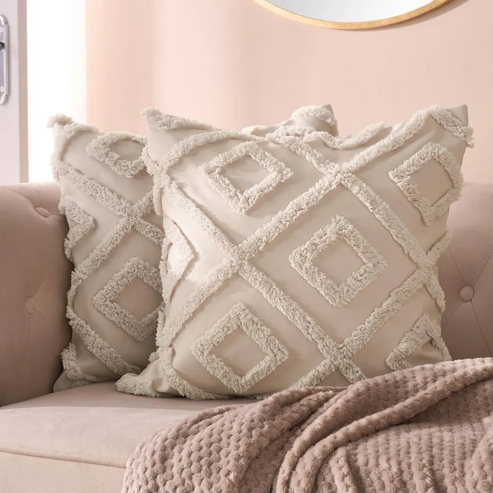 OHS 2 x Tufted Geo Cushion Cover Luxury Modern in Stone