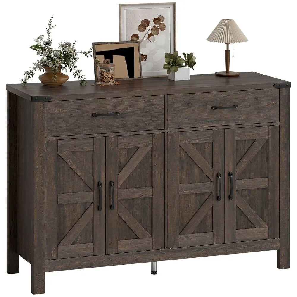 HOMCOM Kitchen Cupboard with 4 Doors, 2 Drawers & 2 Shelves, Dark Brown 2